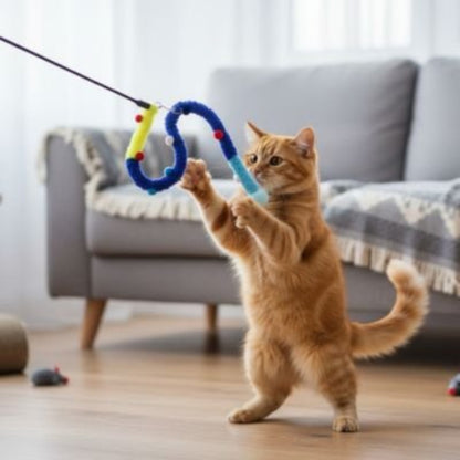 jouet pour chat canne a peche chenille chat debout