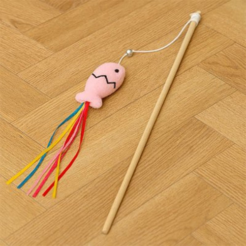 jouet pour chat canne a peche poisson rose