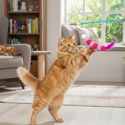 jouet pour chat canne a peche pompons violet chat