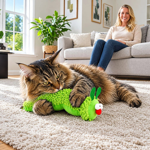 jouet pour chat chenille verte maitresse chat attrapant