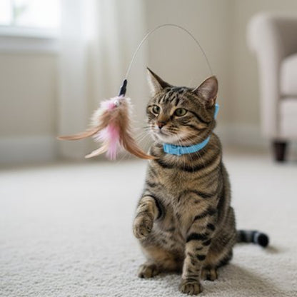 jouet pour chat collier interactif bleu avec chat