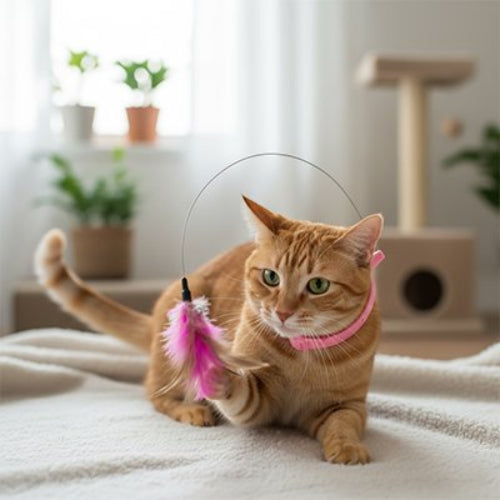 jouet pour chat collier interactif rose avec chat