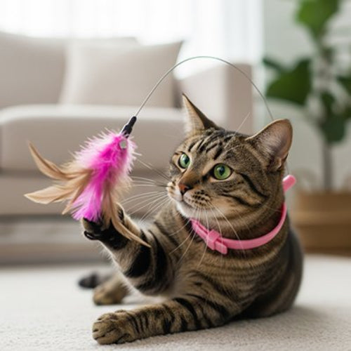 jouet pour chat collier interactif rose chat jouant