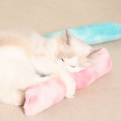 jouet pour chat cylindre en peluche rose bleu