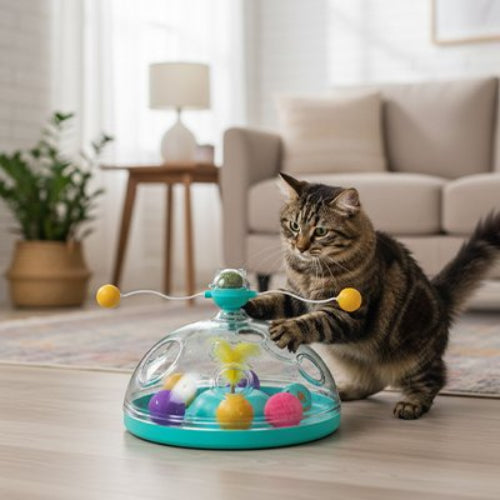 jouet pour chat dome transparent turquoise chat jouant salon
