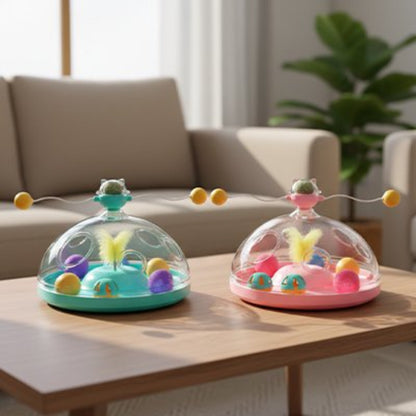 jouet pour chat dome transparent turquoise rose table