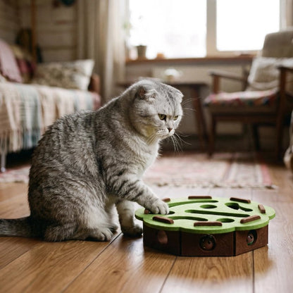 jouet pour chat labyrinthe octogonal vert avec chat