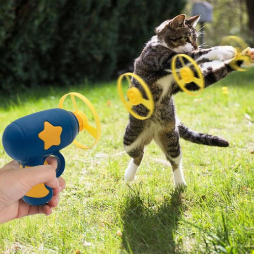 jouet pour chat lanceur mini frisbee bleu fonce jardin