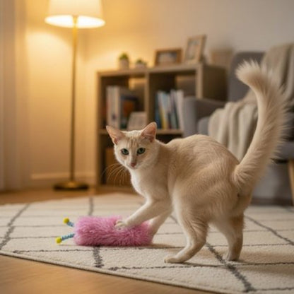 jouet pour chat oreiller interactif rose chat debout