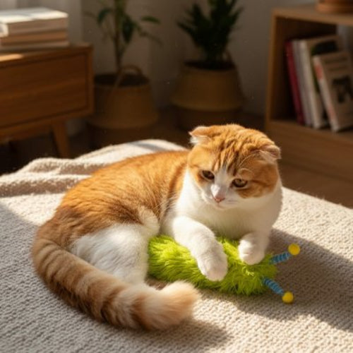 jouet pour chat oreiller interactif vert chat allonge
