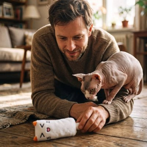 jouet pour chat peluche attractive blanc maitre avec chat