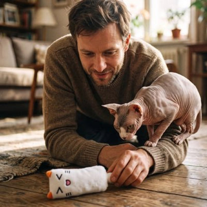 jouet pour chat peluche attractive blanc maitre avec chat