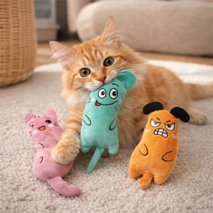 jouet pour chat peluche rose turquoise orange avec chat
