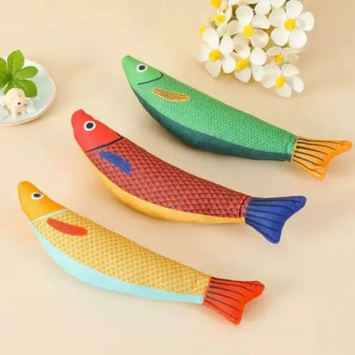 jouet pour chat poisson en peluche vert rouge jaune