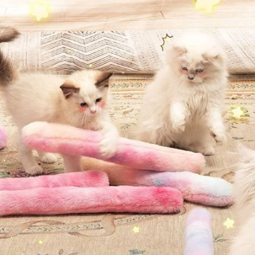jouet pour chat rose cylindre en peluche chats jouant