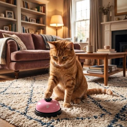 jouet pour chat sonnette interactive rose avec chat