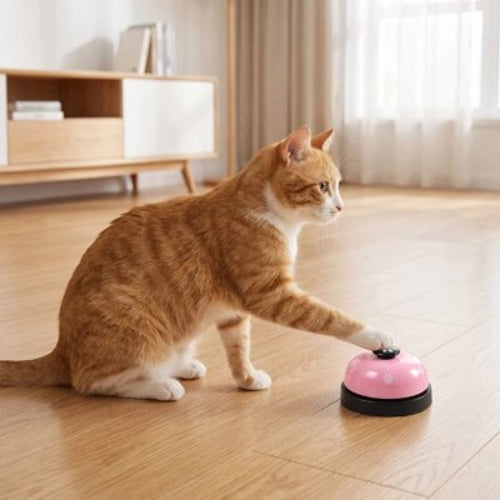 jouet pour chat sonnette interactive rose chat jouant