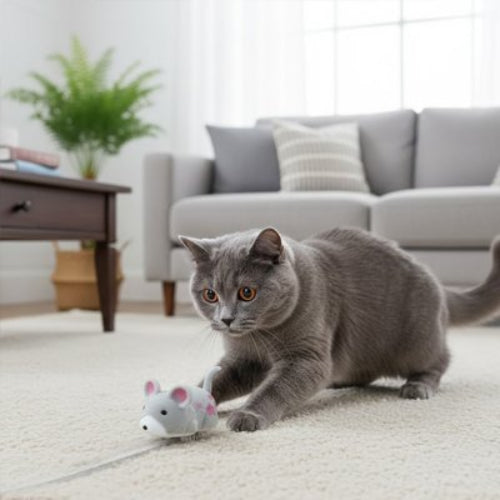 jouet pour chat souris electrique grise chat jouant salon