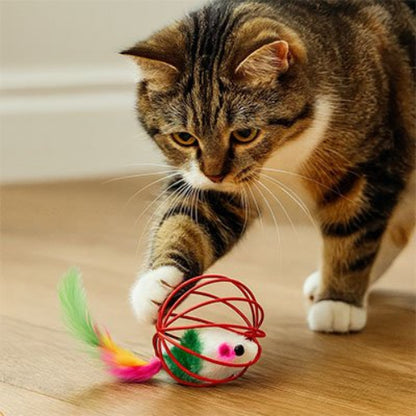 jouet pour chat souris en cage rouge avec chat