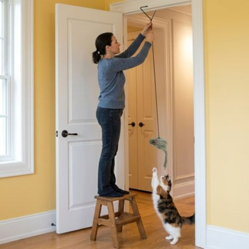 jouet pour chat souris suspendue maitresse chat attrapant