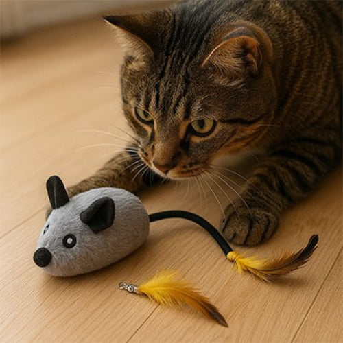 jouet pour chat souris telecommande grise avec chat