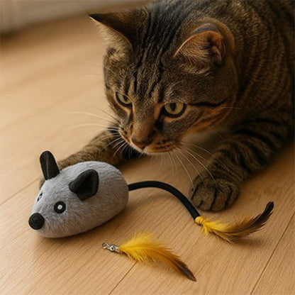 jouet pour chat souris telecommande grise avec chat