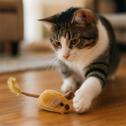 jouet pour chat souris telecommande jaune avec chat