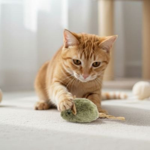 jouet pour chat souris verte en peluche avec chat