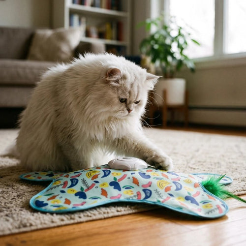 jouet pour chat tapis etoile avec chat salon