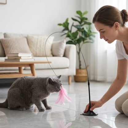 jouet pour chat tige plume rose maitresse chat salon