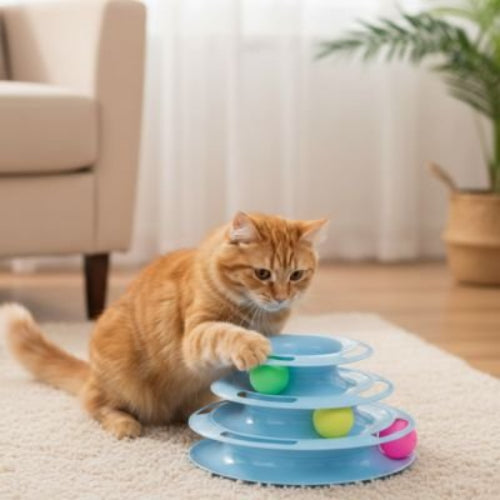 jouet pour chat tour interactive bleu avec chat