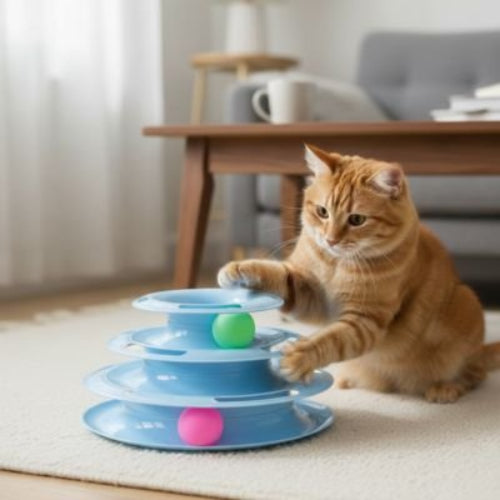 jouet pour chat tour interactive bleu chat jouant