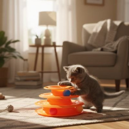 jouet pour chat tour interactive orange avec chaton