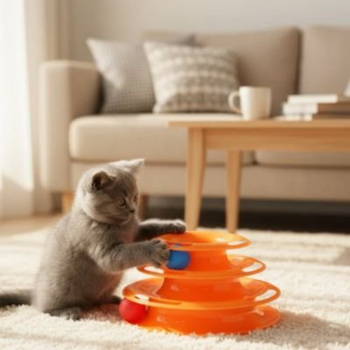 jouet pour chat tour interactive orange chaton jouant