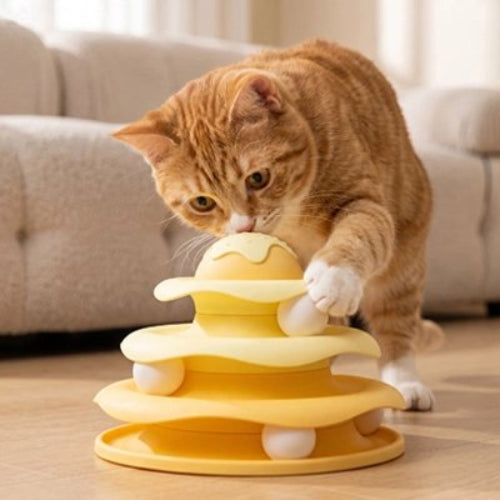 jouet pour chat tour spirale jaune chat jouant