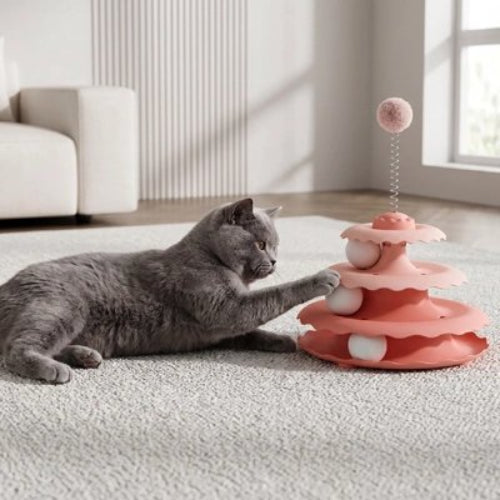 jouet pour chat trois etages rose chat allonge salon