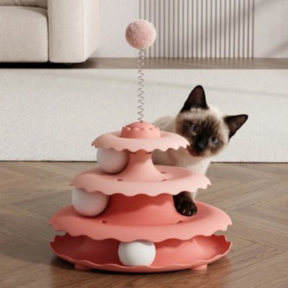 jouet pour chat trois etages rose chat jouant