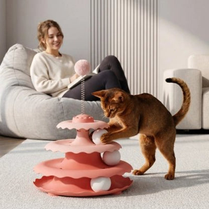 jouet pour chat trois etages rose maitresse chat salon