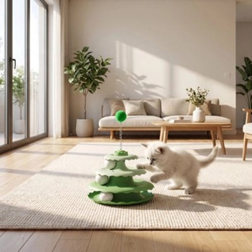 jouet pour chat trois niveaux chaton jouant salon