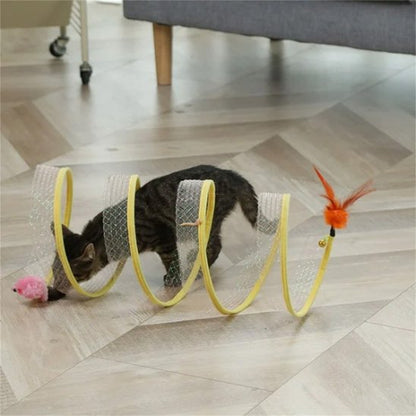 jouet pour chat tunnel en spirale avec souris rose