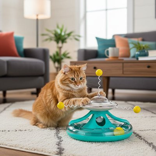 jouet pour chat turquoise chat jouant salon