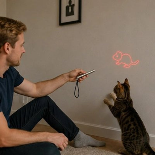 laser pour chat metallique maitre chat debout