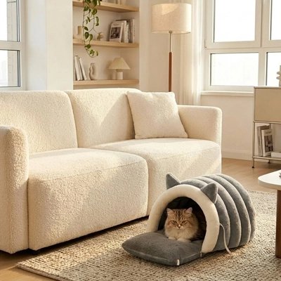 lit pour chat arche gris chat allonge salon