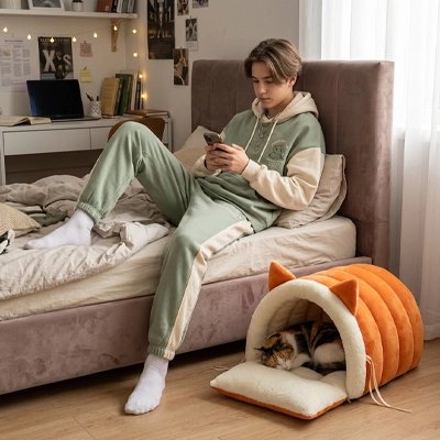 lit pour chat arche orange chat dormant maitre chambre