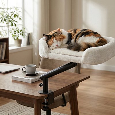 lit pour chat avec support beige chat dormant bureau