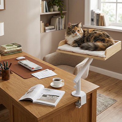 lit pour chat bois naturel bureau chat allonge