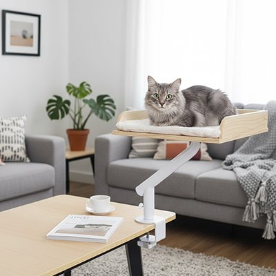 lit pour chat bois naturel chat allonge salon