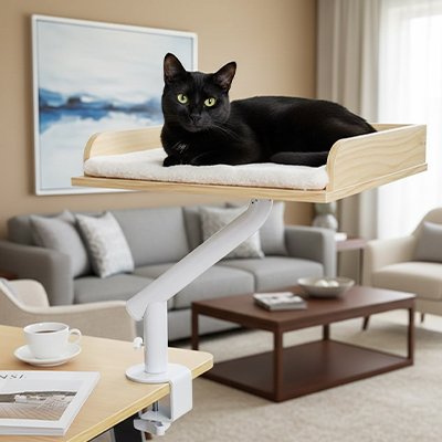 lit pour chat bois naturel salon chat allonge