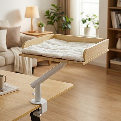 lit pour chat bois naturel table salon