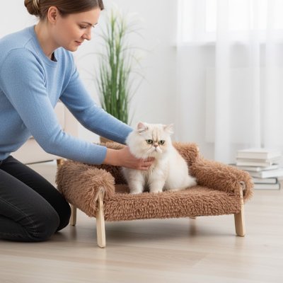 lit pour chat design scandinave marron chat debout maitresse